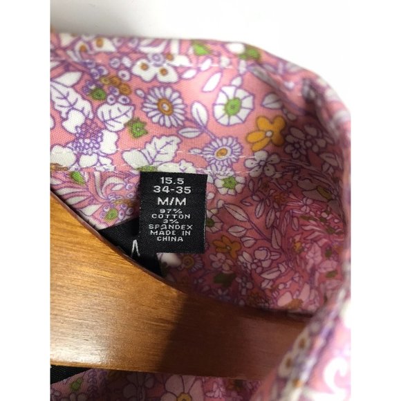 Nick Graham Stretch Slim Fit Medium Long Sleeve Button Pink Floral Shirt - Picture 8 of 10